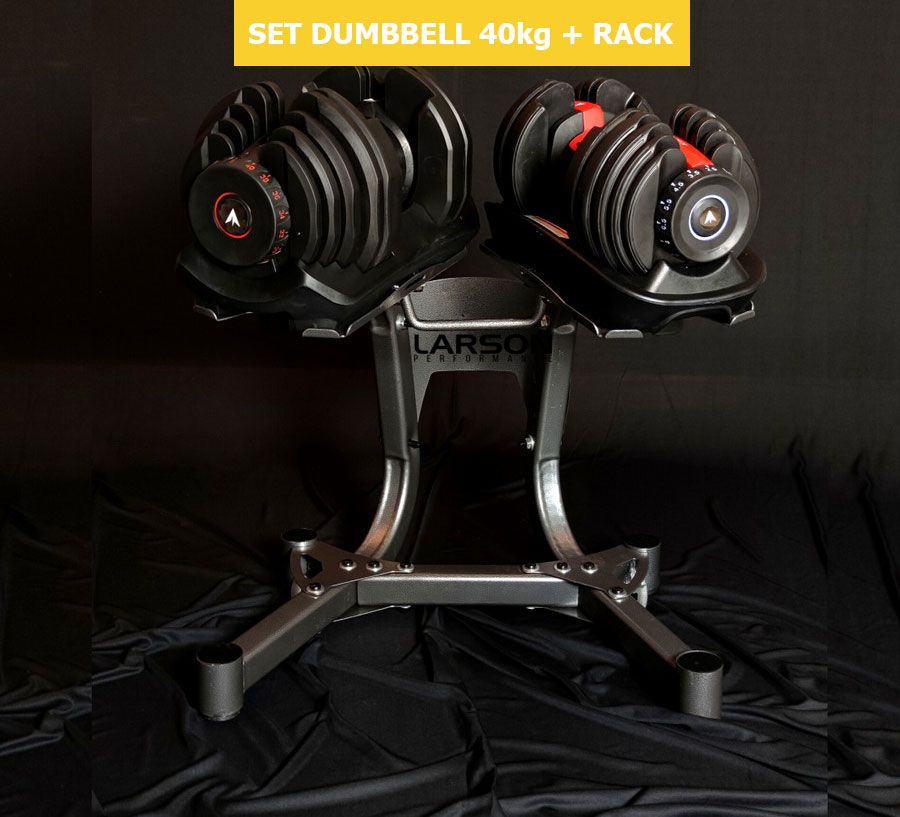 LARSON PERFORMANCE Adjustable Dumbbell Set 40Kg + Rack